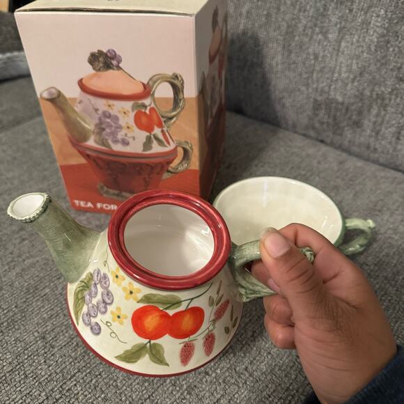 Genuine Sonoma Goods Tea-For-One Ceramic Tea Pot and Tea Cup NEW IN BOX - Picture 6 of 8